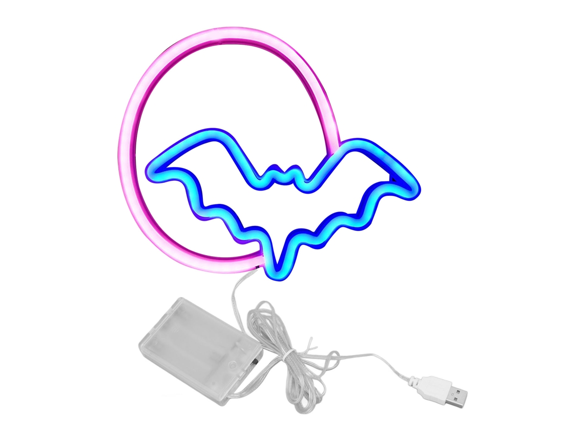Luna de neón LED 2026 y luz de murciélago con USB/batería para decoración de Halloween en paredes, dormitorios, bares y fiestas.