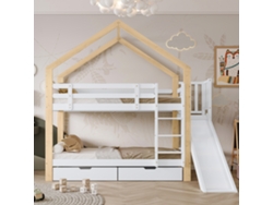 Litera De 90x200 Con Tobogán, Escalera, Madera Blanca Y Cajones.