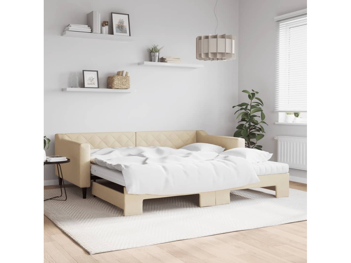 Sofá Cama Nido Con Colchón Tela Crema 100x200 Cm