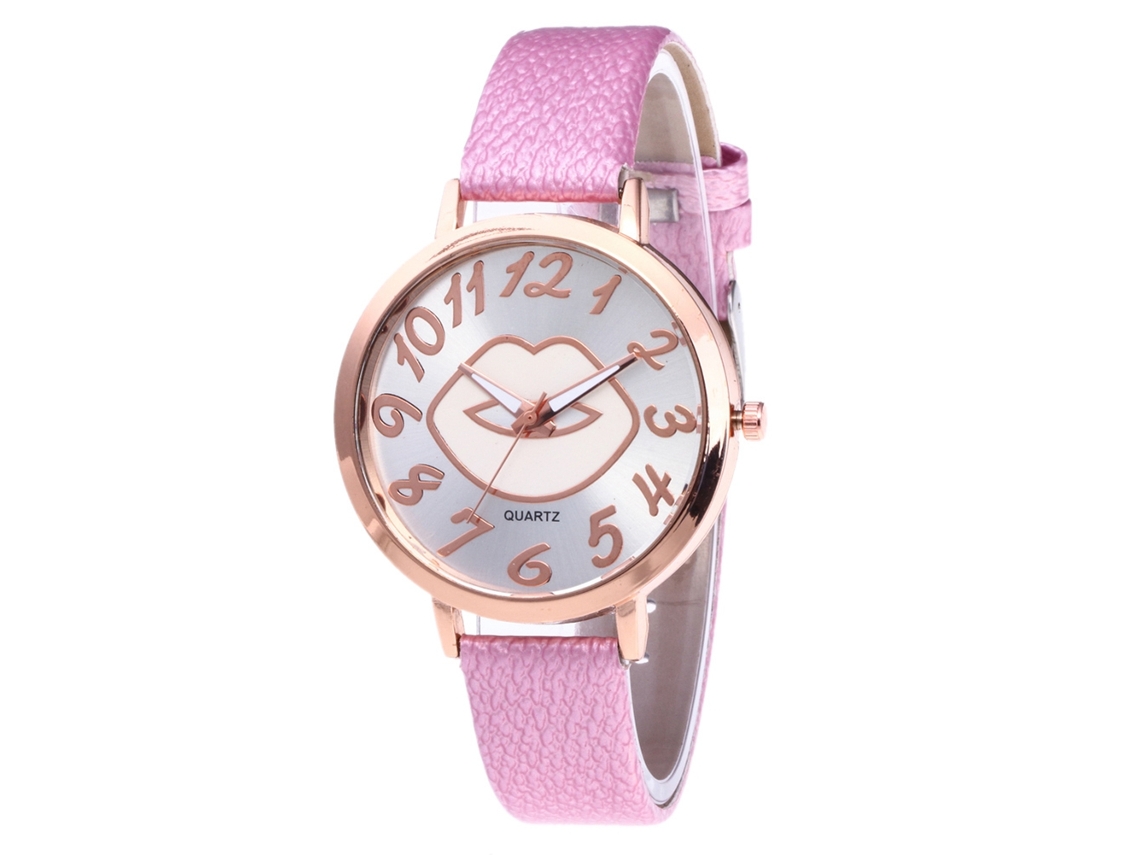 Reloj De Pulsera De Cuarzo Para Mujer Con Correa De Pu Y Esfera Redonda (rosa)