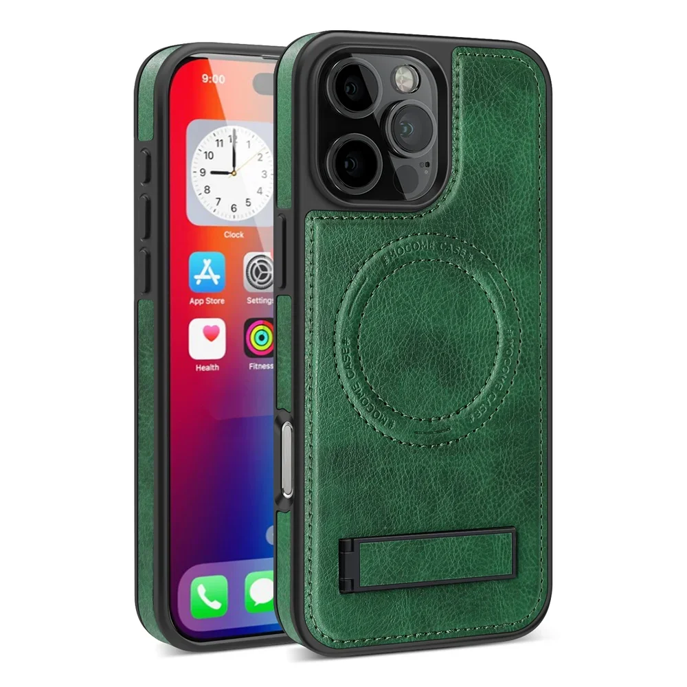 (iphone 12, Verde Oscuro) Funda Magsafe Para Iphone, Con Soporte Y Fuerte Fijación Magnética.