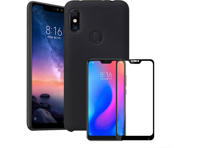 Kit Carcasa y Protector Cristal 5D Xiaomi Redmi Note 6 Pro Silicone Negro