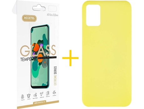 Kit Funda + Protector de Pantalla Samsung Galaxy A51 ACCETEL Silicona Líquida (Amarillo)