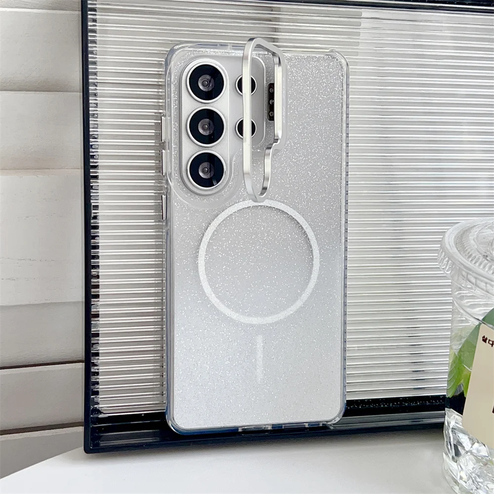 (galaxy S25 Edge, Blanco) Funda Protectora Transparente Con Purpurina Magnética Magsafe Para Samsung