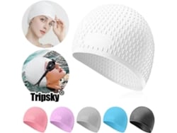 Rebe-gorros De Natación Para Mujer Pelo Largo Impermeables De Silicona Duraderos Elásticos Antideslizantes Blanco