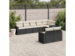 Conjunto de sofá de jardín con cojines de mimbre negro PE Dkd Home Decor