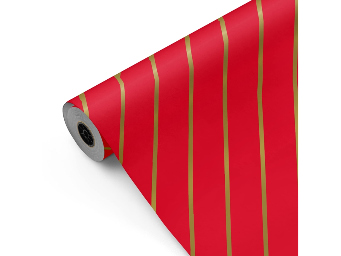 Rollo Papel Regalo Rayas Diagonal Rojo 62cm X 80m Bobina Resistente Eventos Comercios - Fp Fiesta Paper