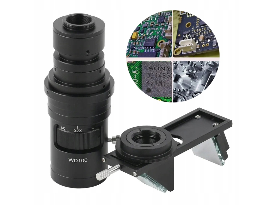 Juego de lentes con zoom 3D y adaptador de 0,7x a 5x – Alta precisión | Montura C | Inspección de PCB SMD