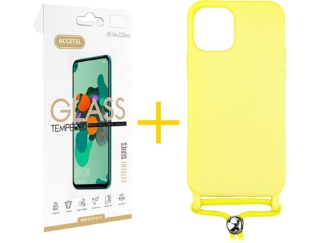 Kit Carcasa y Protector 1 X iPhone 11 Pro Skyhe Gel Rope Amarillo
