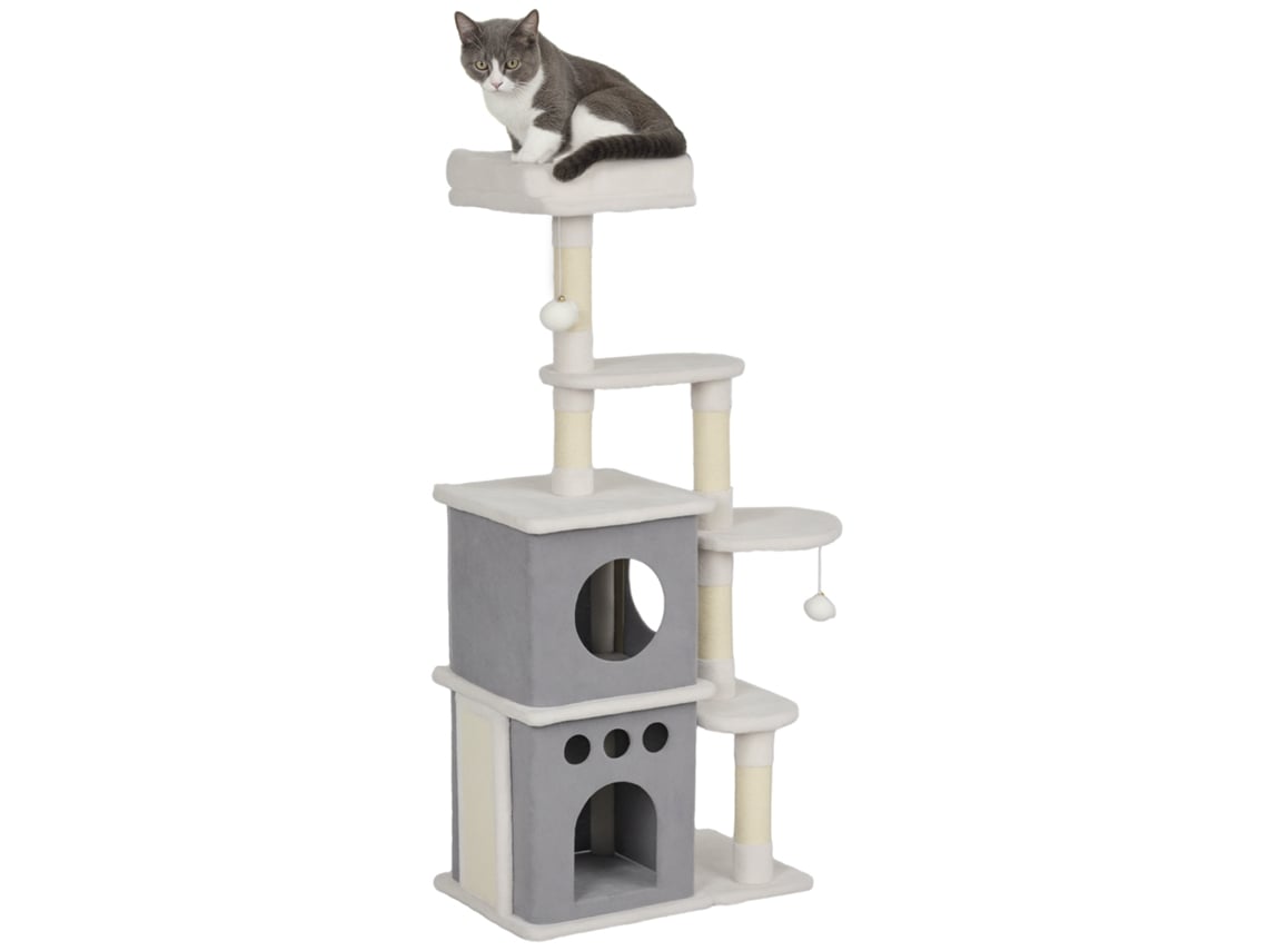 Arranhador Gatos 126 Cm Ninhos Plataformas Bolas Sisal Creme