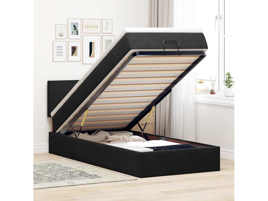 Cama Otomana Con Colchón Y Luces Led Terciopelo Negro 80x200cm