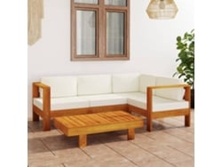 Conjunto de salón de jardín DKD Home Decor con cojines de acacia en blanco crema