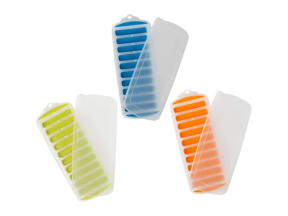 Bandejas De Silicona Para Cubitos De Hielo Con Tiras Finas, Ideales Para Botellas Deportivas Y Botellas De Agua, Con Tapa (azul, Naranja, Verde).