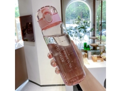 Botella de agua de plástico portátil (rosa) para estudiantes, resistente a caídas, ideal para usar en verano con té embotellado.