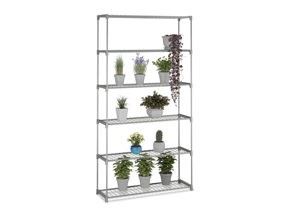 Estantería Para Flores Relaxdays, Hxbxt: 174 X 91 X 28 Cm, 6 Estantes, Metal Y Plástico, Gris