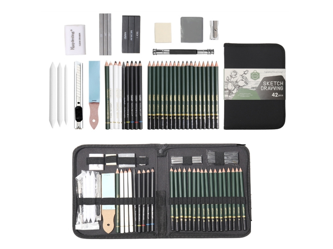 Juego De Lápices De Dibujo (negro) De 42 Piezas - Suministros De Dibujo