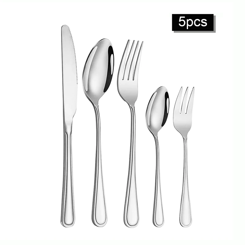 Juego De Cubiertos De Acero Inoxidable (plateado, 5 Piezas), Que Incluye Cuchillo Y Tenedor Para Carne, Tenedor Y Cuchara Para Postre.