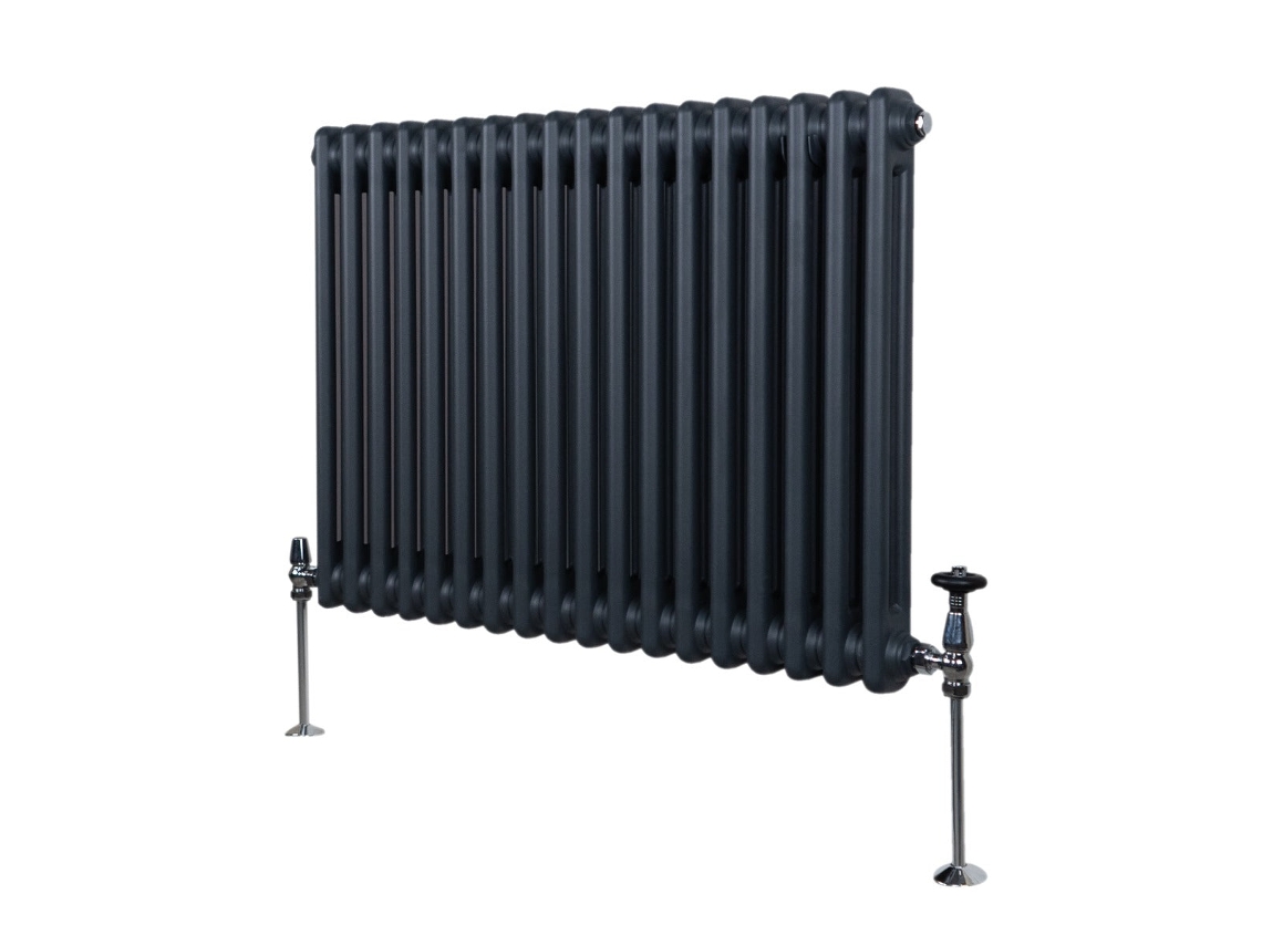 Radiador tradicional horizontal de 2 columnas en gris antracita – Acero al carbono de 1,5 mm, 3499 BTU, triple recubrimiento en polvo.