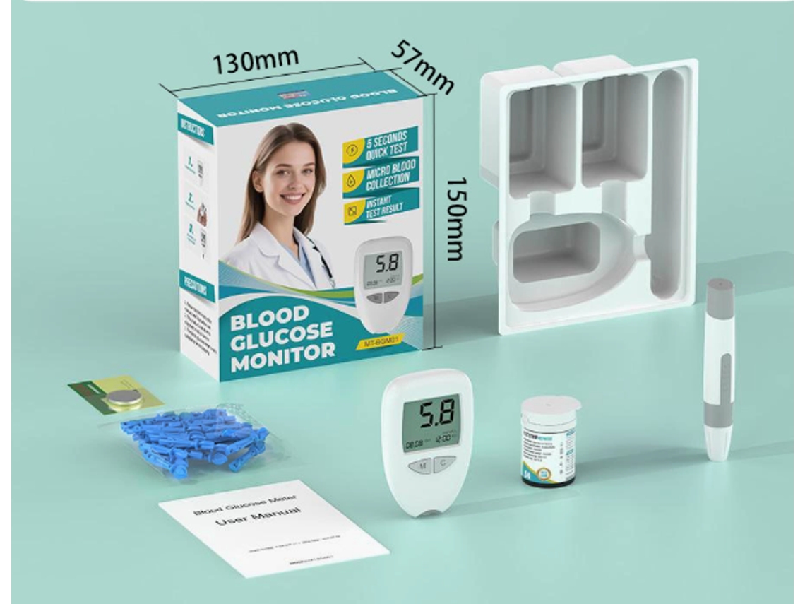Medidor De Glucosa En Sangre, Kit Completo Con Tiras Y Lancetas, Monitor De Diabetes 5s Rápido Y Preciso