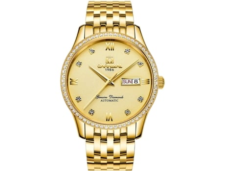 VEANXIN Reloj de pulsera automático de acero inoxidable con fecha en dos tonos y diamantes de cristal dorado-Oro