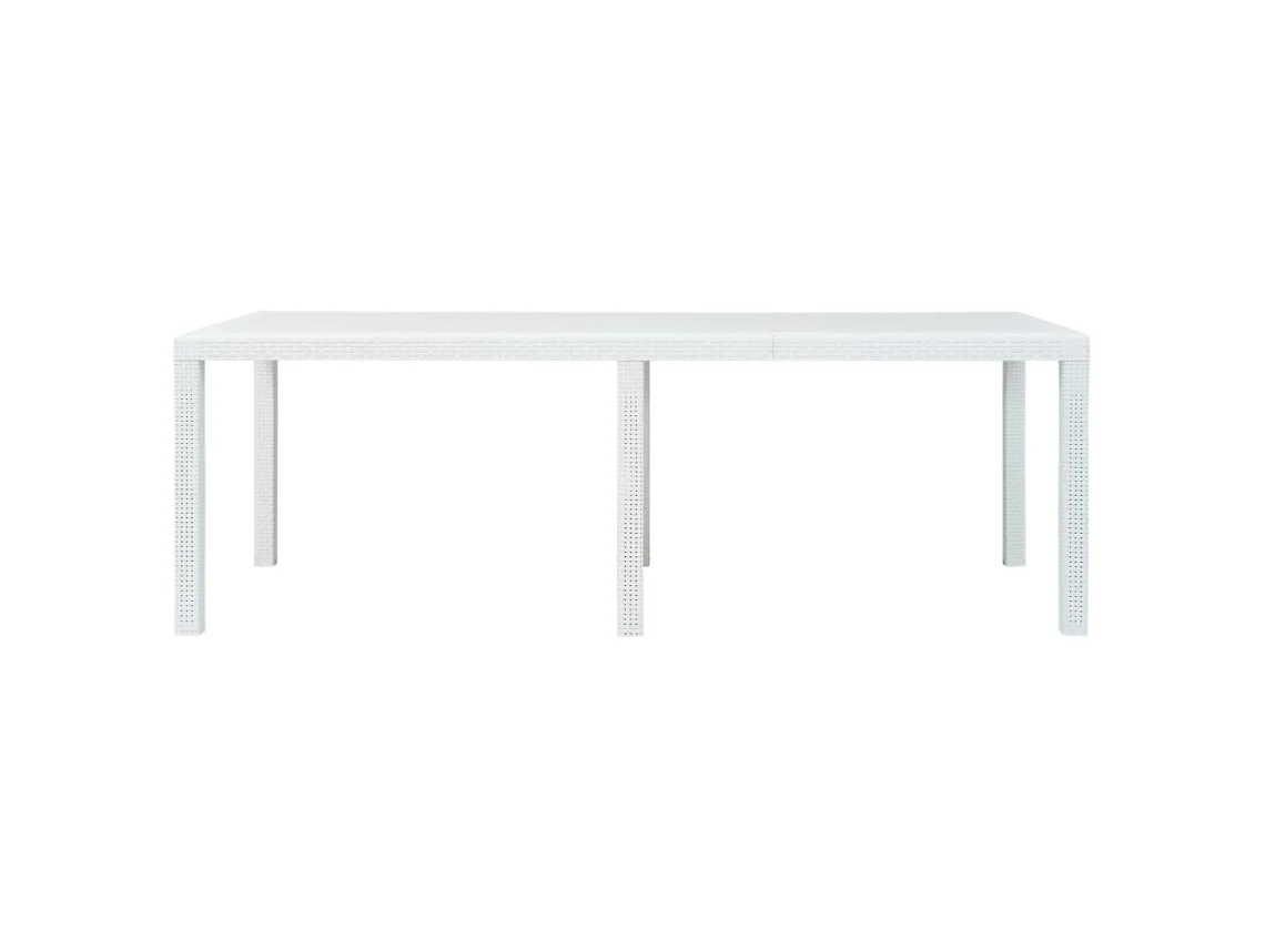 Mesa de jardín LOVELY HOME Comedor de Plástico Blanco con Aspecto de Mimbre (220 x 90 x 72 cm)