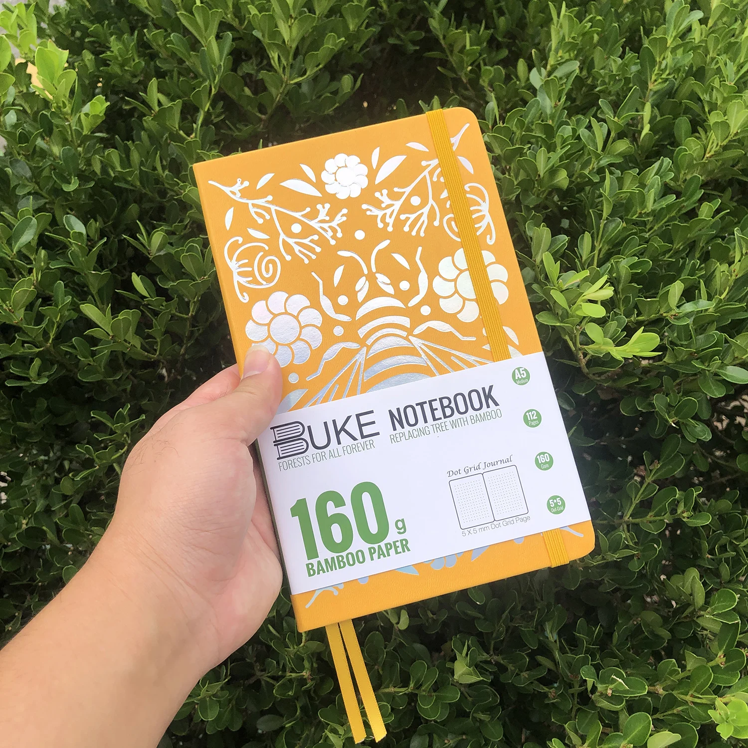 Cuaderno, papel grueso de celulosa de bambú blanco, 160 g/m², 112 páginas, matriz de puntos de 5 x 5 mm. Mdug (naranja)