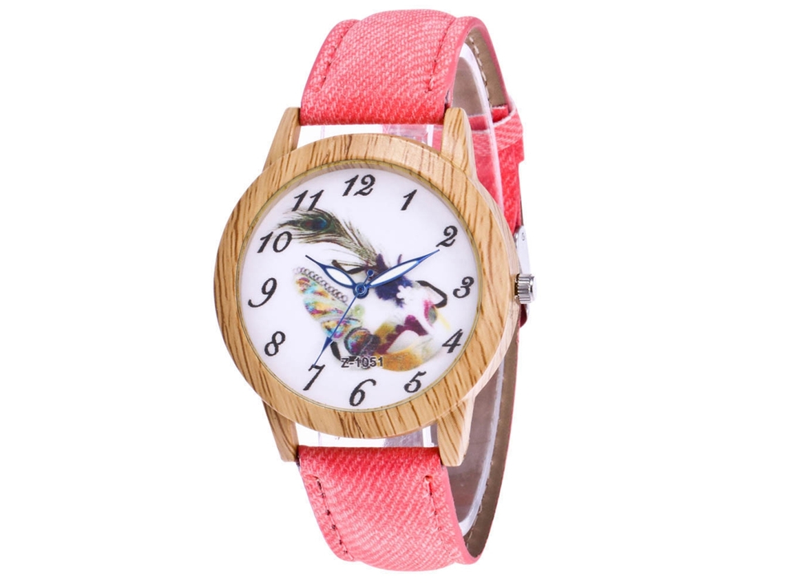 Reloj De Cuarzo Con Correa De Denim Para Mujer Dial Redondo Moda Pulsera Rosa