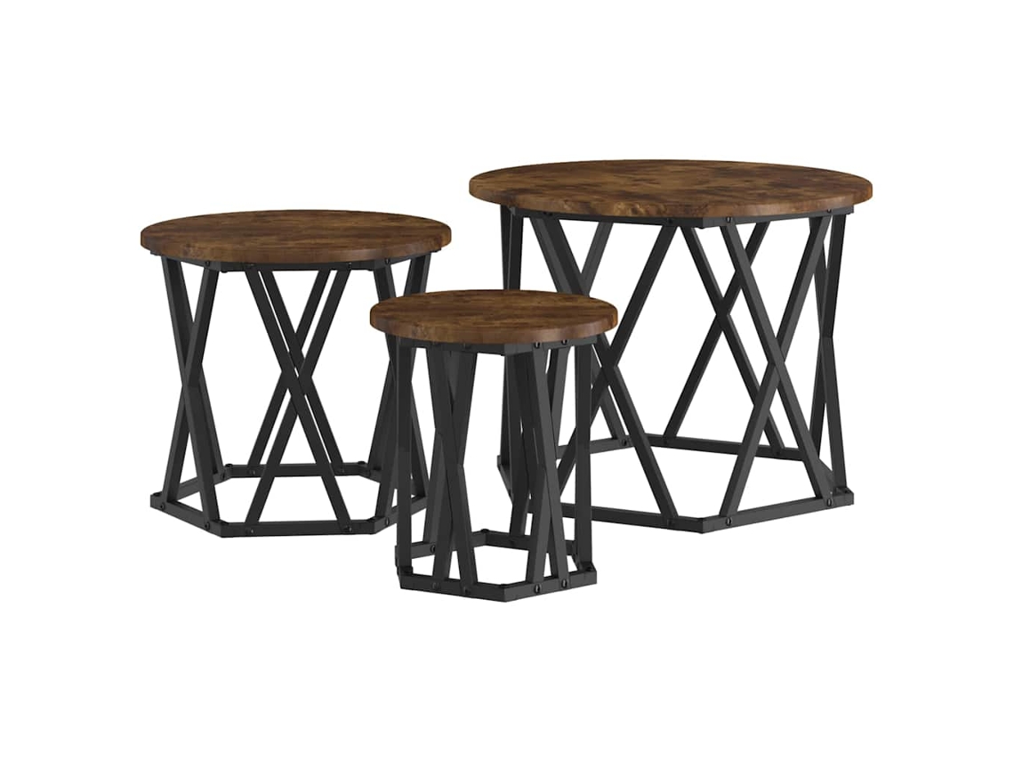 Mesa Auxiliar | Mesa Lateral Nido 3 Uds Roble Ahumado