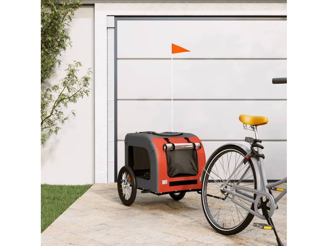 Remolque bicicleta para perros hierro tela Oxford naranja gris VIDAXL