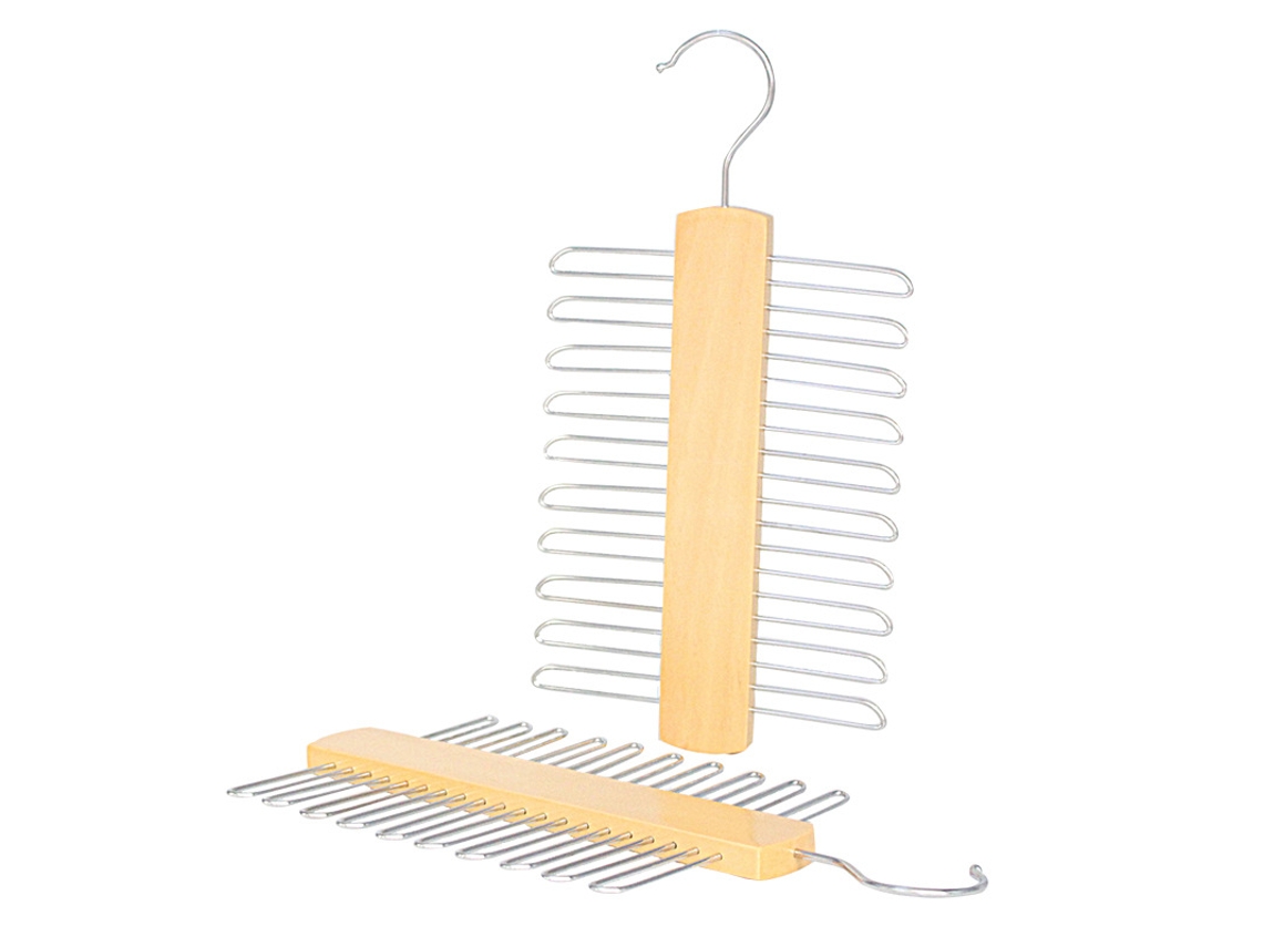 Ganchos De Madera Para Corbatas Y Cinturones Con 20 Ranuras, Color Natural, Juego De 2