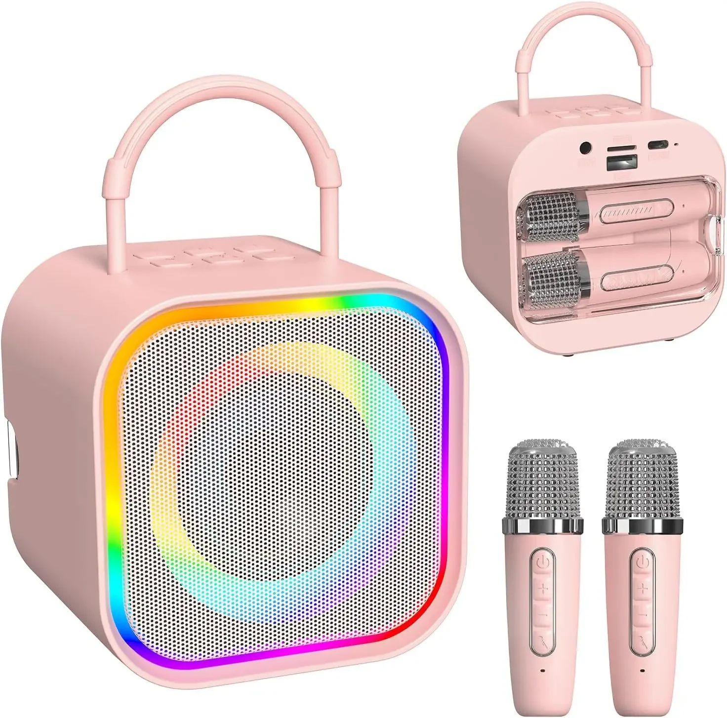Altavoz Bluetooth Para Karaoke (rosa) Con 2 Micrófonos Inalámbricos Ocultos