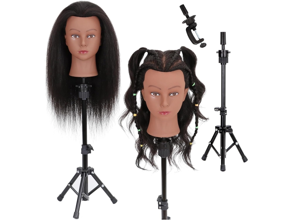 Cabeza De Maniquí Con Cabello Natural, De 55,9 A 61 Cm, Para Cosmetología, Soporte De Sujeción Y Herramientas.