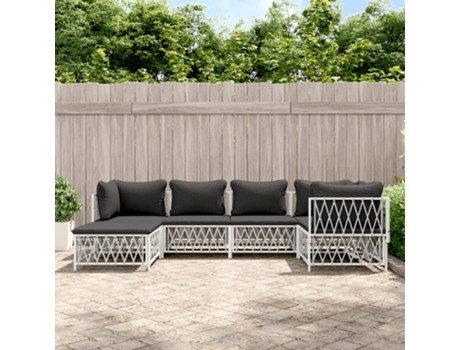 Conjunto 6 de muebles de jardín VIDAXL con cojines acero blanco