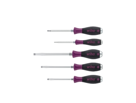 WIHA Juego de destornilladores MicroFinish ranurado, Pozidriv, con varilla hexagonal continua y plancha de acero maciza, de 5 unid. (29139)