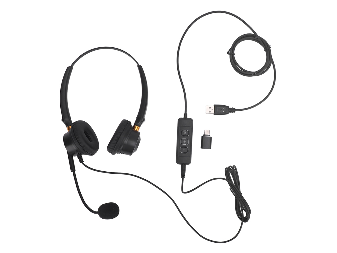 Fone De Ouvido Com Microfone Cancelamento De Ruído Usb Binaural Ajustável Volume Para Call Center Escritório Preto