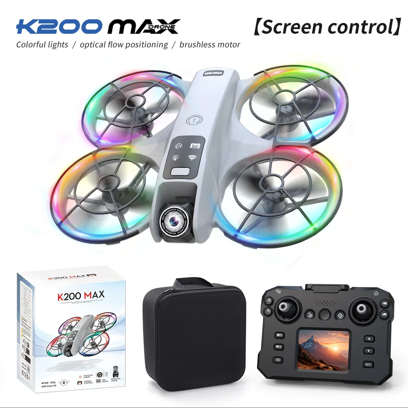 Drone Mini K200 Max Com Câmara Dupla Profissional 4k Hd Fpv E Ecrã De Controlo De 2,4 Polegadas 1 Batería Gris