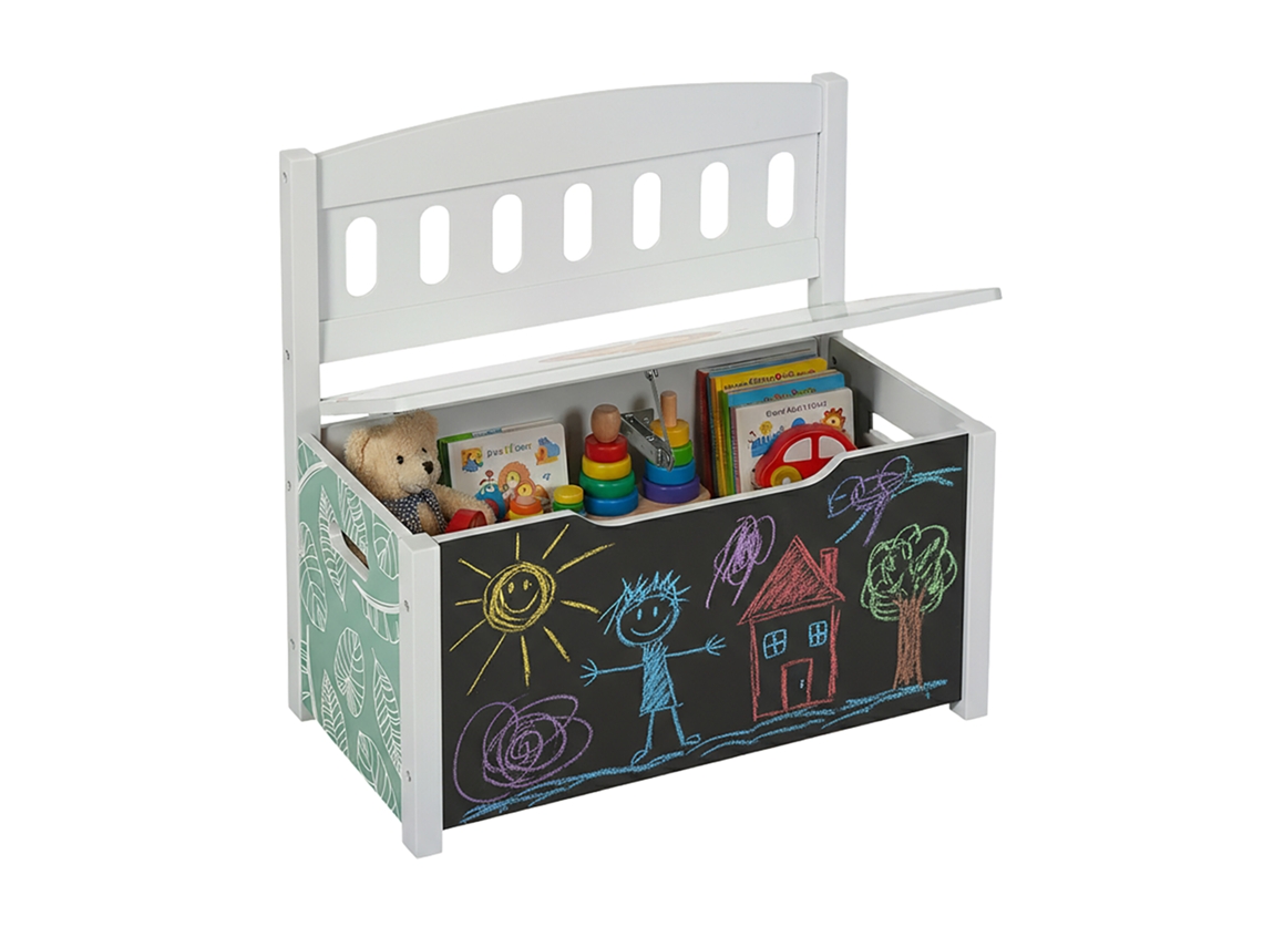 Banco Infantil Relaxdays Com Arrumação, Quadro, Encosto, 55,5 X 57 X 30 Cm, Motivo: Leão, Baú De Brinquedos, Colorido