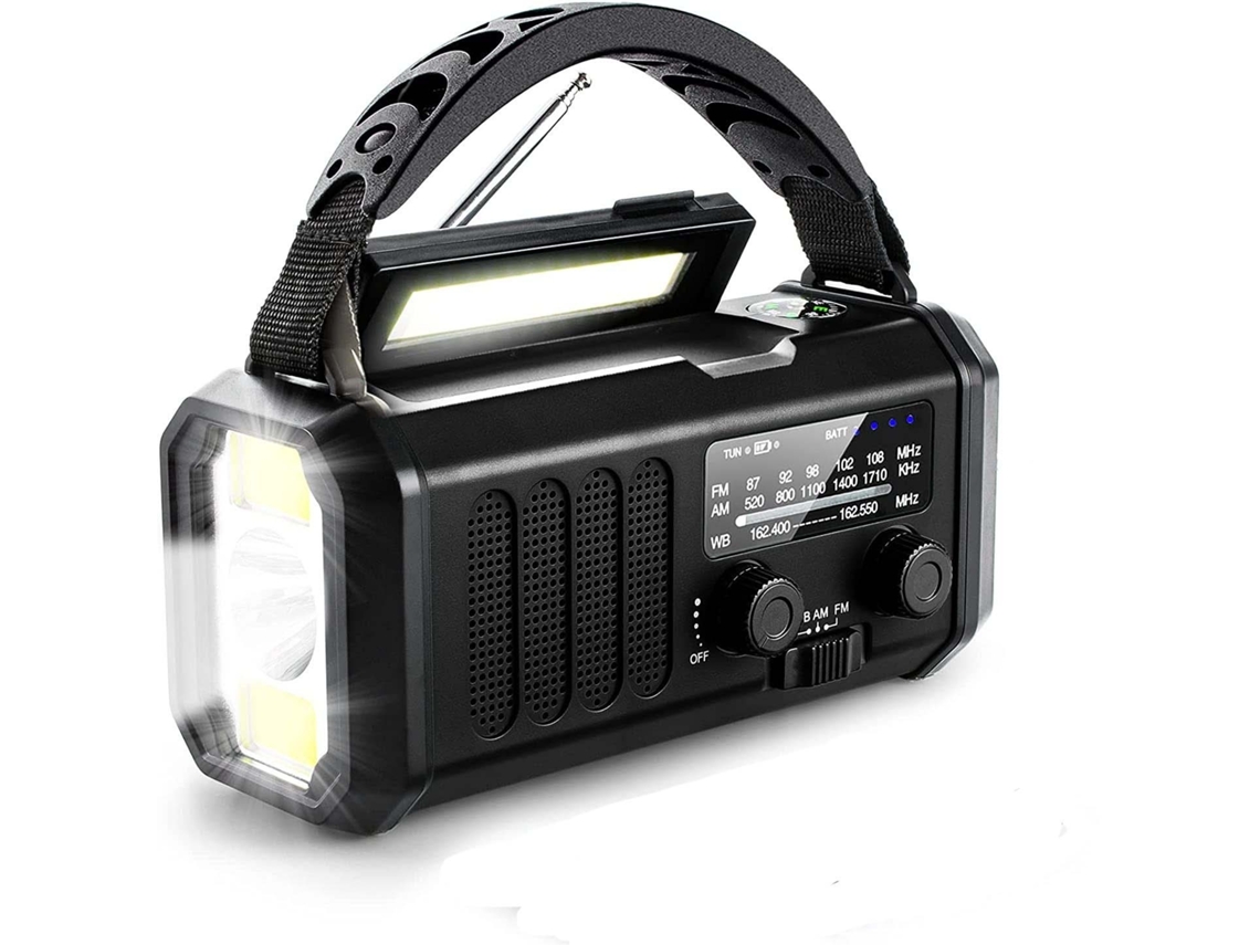 Radio de emergencia de 10 000 mAh con manivela, radio meteorológica NOAA AM/FM, Eifson (negra)