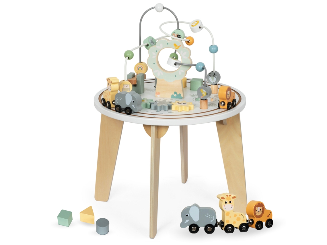 Mesa de Conciencia Sensorial Montessori de Madera, Juegos Educativos de Madera, Ábaco, Tren Magnético de Animales, Animales de la Sabana MAMABRUM