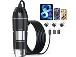 Microscopio digital de bolsillo, microscopio portátil con aumento de 50x a 1600x, cámara de 2 MP y 1440p con 8 luces, para adultos y niños Truyuety