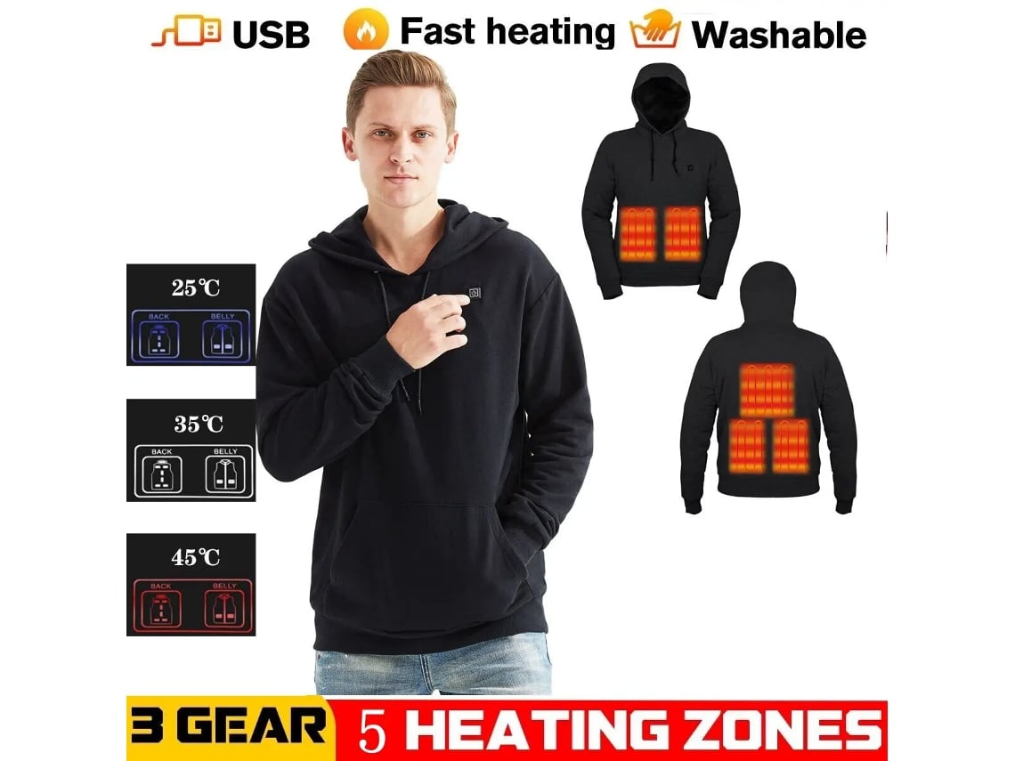 Mtengoo Hs05b Sudadera Inteligente Calefacción 5 Zonas Calentamiento Rápido Usb Lavable Segura Gran Tamaño Invierno Aire Libre
