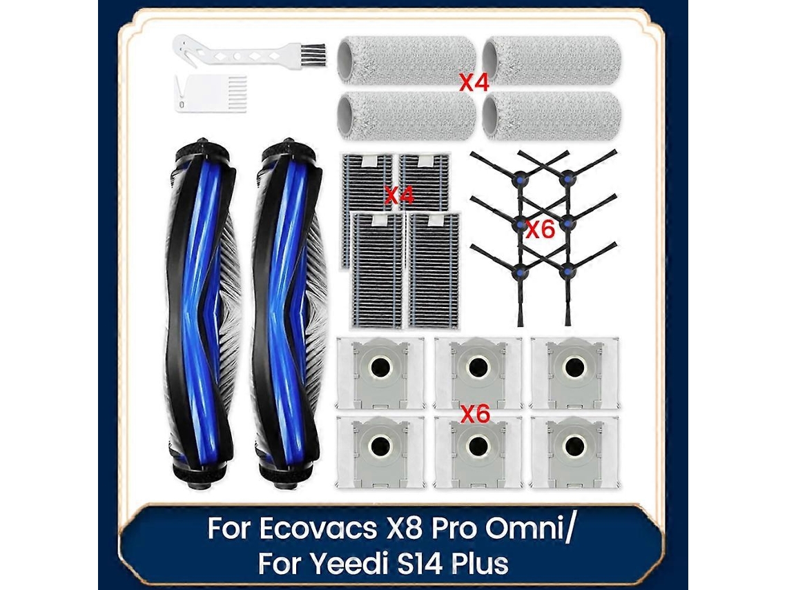 Kit de acessórios para aspirador de pó X8 Pro Omni/ S14 Plus: peças, escova lateral principal, filtros, rolo, esfregão, pano.
