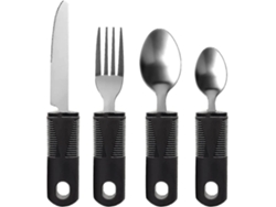 Juego De Cubiertos Con Mango Antideslizante Para Personas Mayores Y Con Discapacidades, Ideal Para Parkinson Y Artritis (negro 4 Piezas)