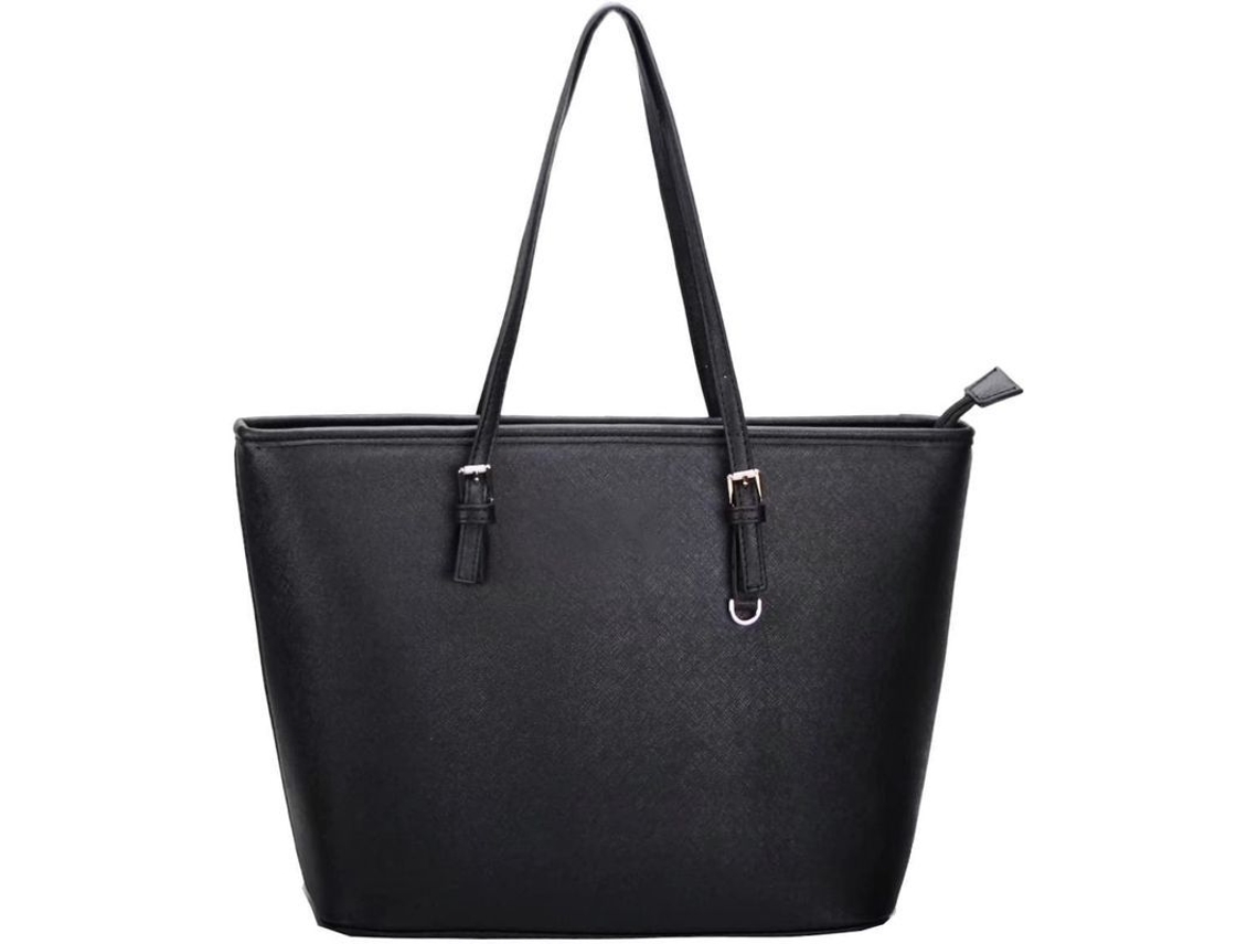 Bolso De Mano Grande De Mujer En Piel Sintética Negra, Elegante, Con Cierre De Cremallera, Ideal Para El Trabajo, Viajes Y Compras.