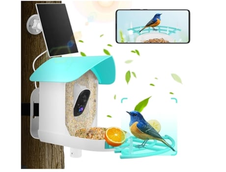 Comedero para pájaros con cámara, cámara inteligente para comedero de pájaros con cámara WiFi inalámbrica, captura automática, grabación de vídeos ...