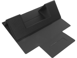Soporte ajustable para portátil de piel sintética negra con diseño plegable ergonómico para mayor comodidad. SFUSHOS