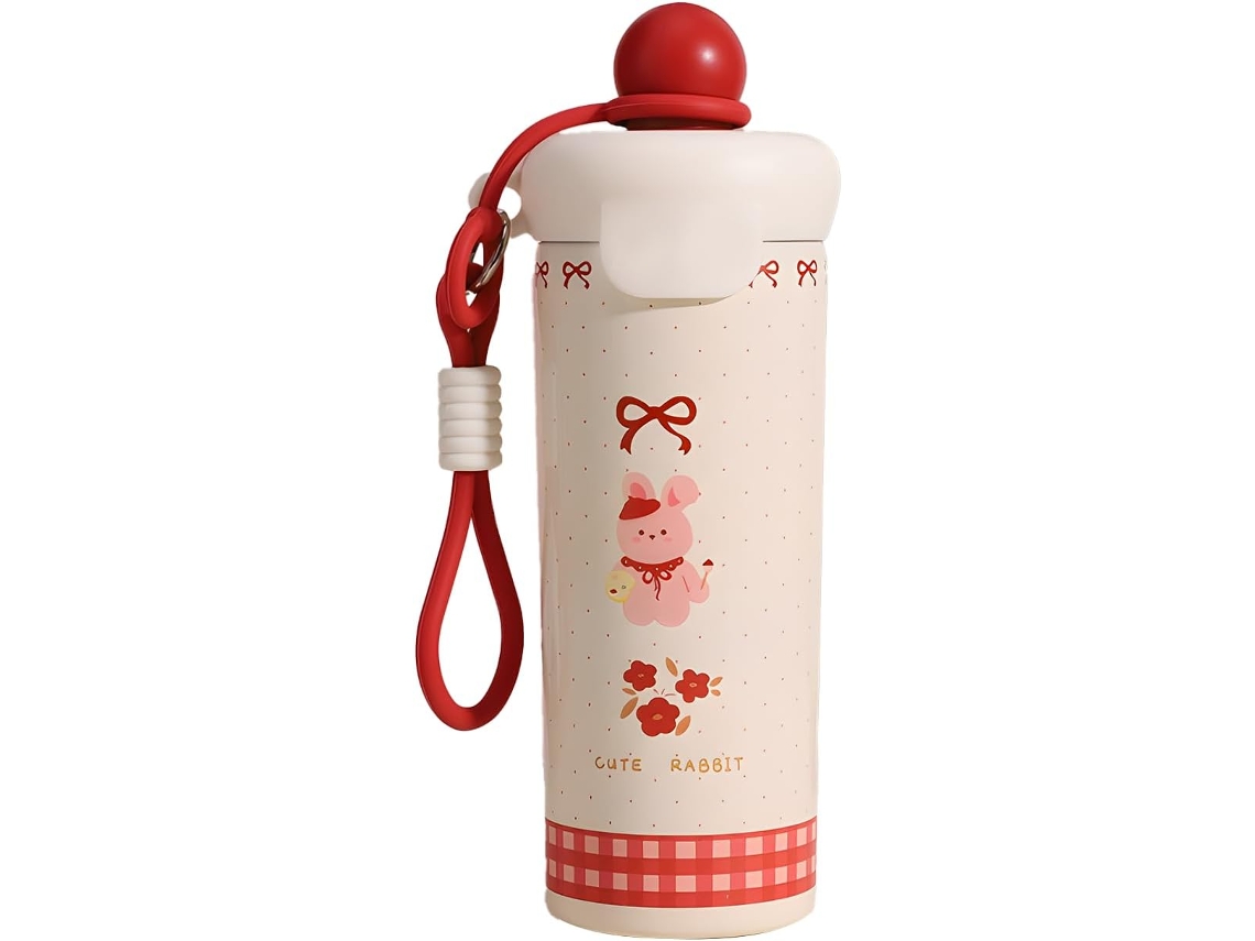 Taza portátil de doble pared de acero inoxidable rojo con adorables animales Sfushos