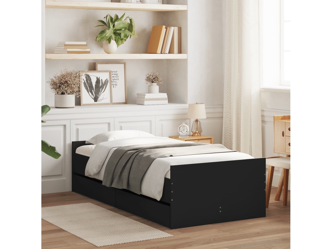 Estructura De Cama Individual Sin Colchón Negro 75x190 Cm