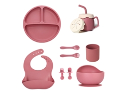 Juego De Vajilla Infantil De 10 Piezas, Plato De Silicona Con Ventosa. Rosa Oscuro Czhhmart