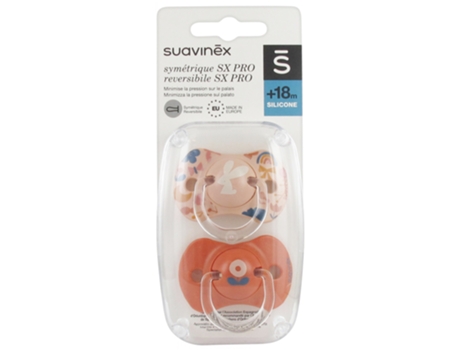 Chupete Conjunto de 2 Con Tetina Simétrica Sx Pro a Partir de 18 Meses Modelo: Flor Y Conejo Ocre SUAVINEX